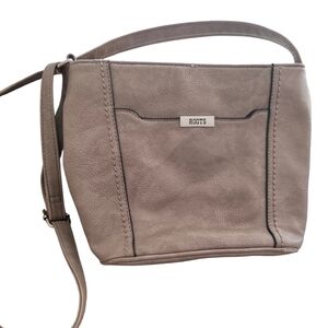 Roots Taupe Genuine Leather Crossbody Bag – Minimalist Shoulder Purse – Adjustab